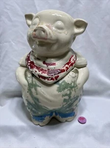 Vintage 1940s Shawnee Pottery Smiley Pig Cookie Jar Red Scarf - Picture 1 of 4