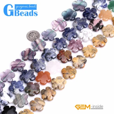 Assorted Stones Flower Natural Beads For Jewelry Making Free Shipping 15"  20mm - Image 1 of 4