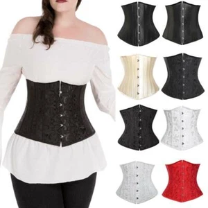Underbust Steel Boned Corset Slimming Waist Cincher Shaper Lace Up Bustier Tops - Picture 1 of 31