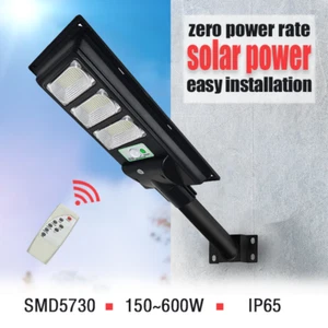 LED Solar Power Street Lamp Cool White 150-600W Remote+Pole Radar Sensor Pathway - Picture 1 of 16