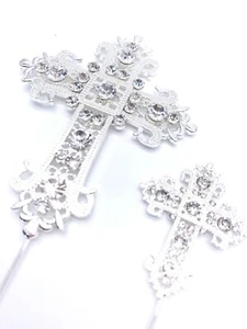 2 Sizes Diamante Diamond Cross Cake Pick Topper Christening Communion Decor D7 - Picture 1 of 4