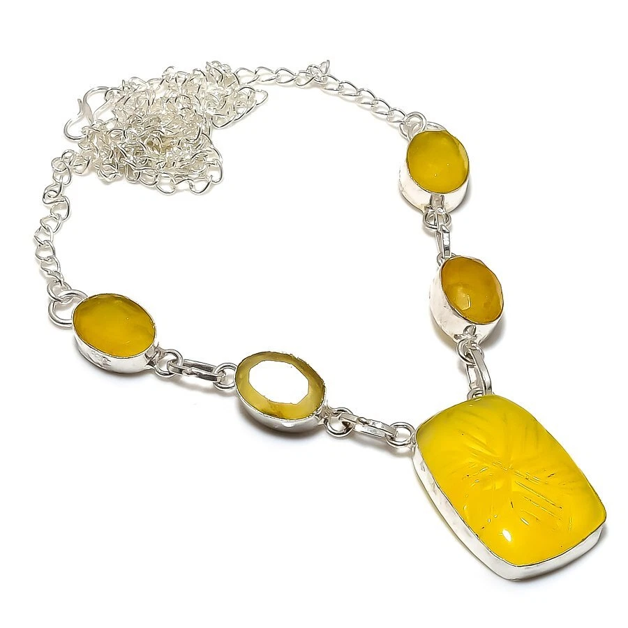 Collar de joyería de plata 925 hecho a mano con piedras preciosas de ónix amarillo 18" R-5617 Foto 1 de 1