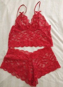 Red Lace Shorts & Top Light SHEIN Sleepwear Women's L NEW Lingerie Sexy Outfit