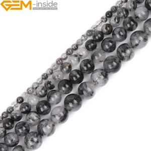 Natural Gemstone AA+ Black Rutilated Quartz Round Beads For Jewellery Making 15" - Picture 1 of 30