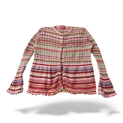 Cárdigan Suéter Oilily Niñas Talla 7 8 Rosa Multi Rayas Hecho en Italia Foto 1 de 4