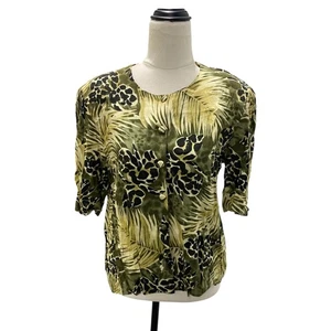 Vintage Retro HYPE botanical jungle short sleeve buttons-up blouse top size 10 - Picture 1 of 7