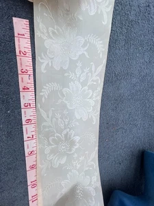 antique dress ribbon sash roses floral embossed victorian wide 100% silk cream - Foto 1 di 13