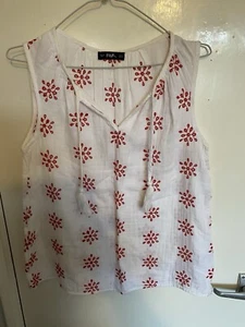F&F Size 10 Sleeveless White Top With Red Embroidery And Neck Tie - Picture 1 of 6