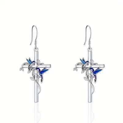Blue Bird Hummingbird Earrings Silver Toned Hook Jewelry Gift Women Girls New - Image 1 of 3