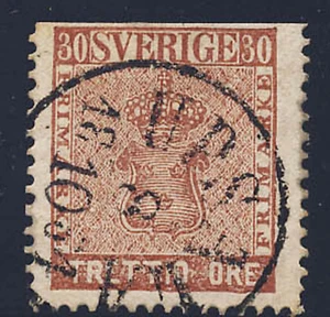 Sello de franqueo clásico de Suecia 1864 #11 CV $30 Upsala SON matasellos envío gratuito después - Imagen 1 de 2