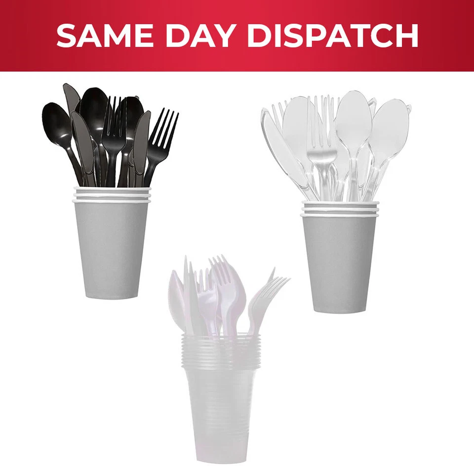 300 x Juego de cubiertos de plástico 100 tenedores 100 cucharas 100 cuchillos suministro de catering Foto 1 de 1