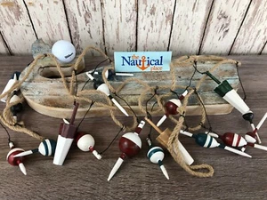 9' Wood Fishing Bobber Floats On String - Buoy Fish Net Garland - Nautical Decor - Picture 1 of 12