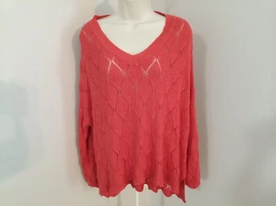 Suéter Top Caballete Mujer Talla 1X Rojo Manga Larga Pullover Cuello en V Tejido Preppy Foto 1 de 4