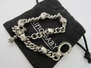 Unusual KING BABY STUDIO Sterling Silver Skull 49.3 Gram 8.75 Inch Bracelet - Picture 1 of 3