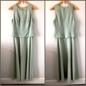 VINTAGE Karen Miller Sage Green Beaded Gown with Shawl  Size 8 - Picture 1 of 13