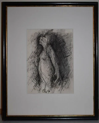 Dibujo a tinta original firmado por artista desconocido 'Figura femenina de pie' pequeño Foto 1 de 4