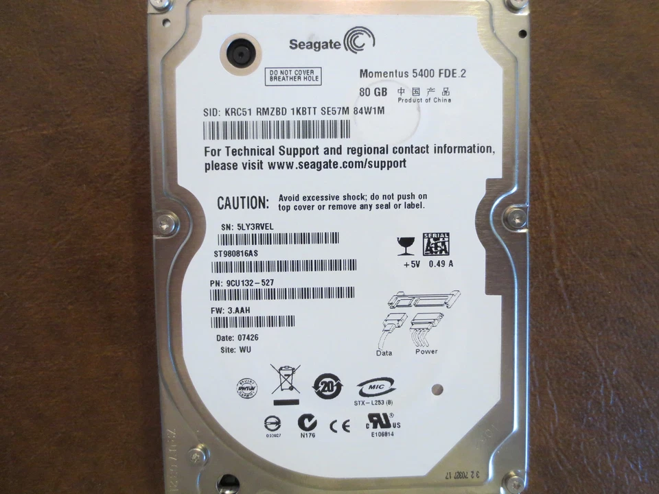 Seagate ST980816AS 9CU132-527 FW:3.AAH WU 80gb 2.5" Sata Hard drive - Image 1 of 1