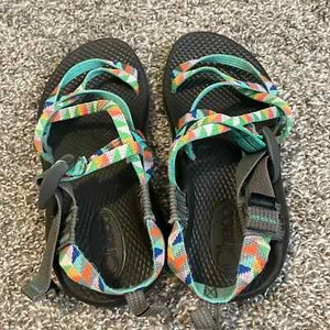 Chaco Strap Sandals Geometric Blue Orange Girls 2 - Picture 1 of 5