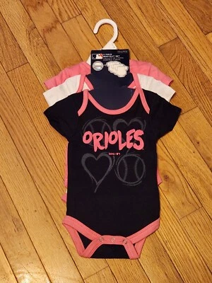 Baby девочек MLB Baltimore Orioles 3pk боди комплект размер 0-3 м новый с Ярлыками - Изображение 1 из 4