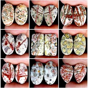 Natural Bird Eye Jasper Matched Pair Oval Pear Cushion Cab Loose Gemstone PK14 - Imagen 1 de 165