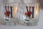 Mack VIP Pair Double Old Fashioned Glasses Tumblers 4 1/8" Clear Gold Bulldog