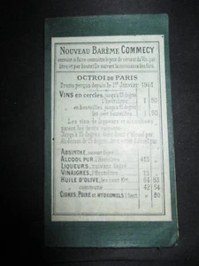 ancien barème Commecy pour vin absinthe alcool 1901 début XX ème - Picture 1 of 5