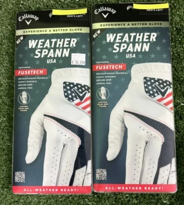 Callaway Weather Spann USA Men's Golf Gloves Lot Of 2 NEW Left Hand