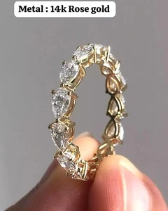 Custom :- 3Ct Pear Cut Lab Grown Diamond Ring Full Eternity Band 14k Rose Gold - Picture 1 of 21