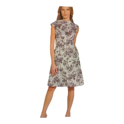 Adrianna Papell Dress Size 2 Floral Metallic Jacquard Fit N Flare Roll Neck - Image 1 of 4