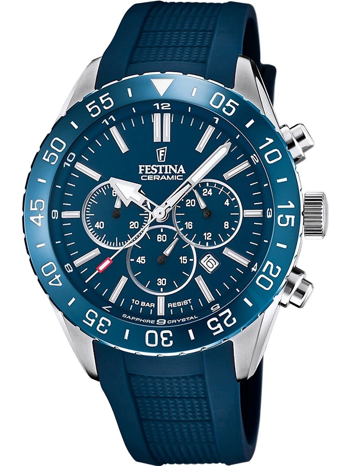 Festina F20515/1 Men's Chronograph Blue Dial And Rubber Strap Watch