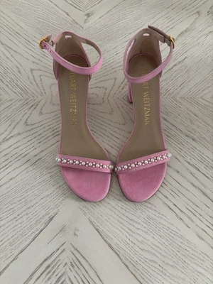 Stuart Weitzman Casi Desnudo Demi Perla India Rosa Sandalia Tacones Mujer’s 8M Nuevo en Caja Foto 1 de 4