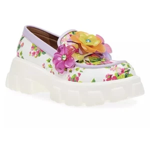 BETSEY JOHNSON | VINIE FLORAL EMBELLISHED FLORAL APPLIQUÉ PLATFORMS LOAFERS 9.5 - Picture 1 of 8