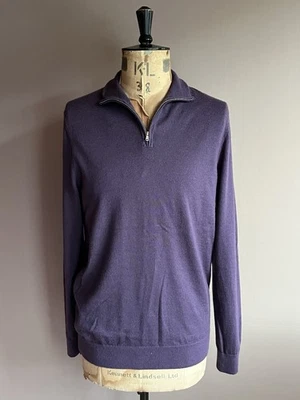 John Lewis Jumper Mens Size L Purple 100% Merino Wool Knit 1/4 Zip Pullover - Image 1 of 4