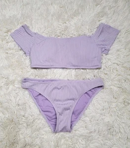 Cabana del Sol Size Small Two Piece Swimsuit Purple Ribbed Bikini Molded Cups C - Picture 1 of 5