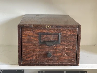 VTG Antique Oak Globe Wernicke 1 Drawer Card File Cabinet Catalog Index Recipe - Image 1 of 4