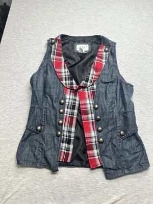 Chaleco a Cuadros Live A Little Talla S Negro Gris Denim y Rojo Foto 1 de 4