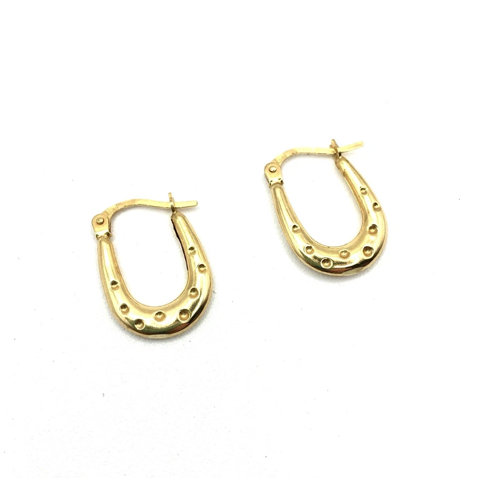 Pendientes mini aros ovalados herradura oro amarillo 14K con puntos cierre francés gitano Foto 1 de 4