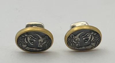 ЗАПОНКИ DAVID YURMAN ИЗ СТЕРЛИНГОВОГО СЕРЕБРА 925 ПРОБЫ И ЖЕЛТОГО ЗОЛОТА 22 КАРАТА PETRVS ЛЕВ И БЫК - Изображение 1 из 4