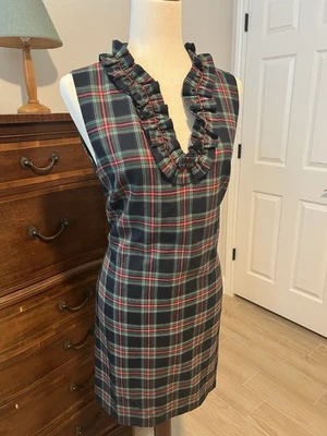 Vineyard Vines Women’s  Tartan Plaid Ruffle V Neck Sleeveless Shift Dress EUC B9 - Image 1 of 4