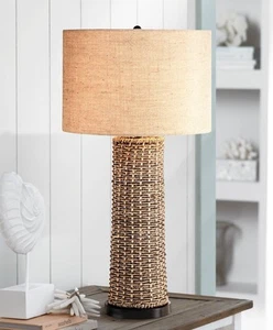 Coastal Table Lamp Woven Seagrass for Living Room Bedroom Bedside Nightstand - Picture 1 of 7