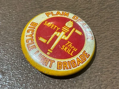 Vintage 1920’s Plain Dealer Newspaper Bicycle Light Brigade Pin Back Button - Image 1 of 4