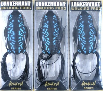 (3) Lunkerhunt Hollow Body Topwater 2 1/2" Walking Frog Night Shade 1/2 Oz New - Image 1 of 4