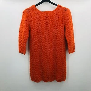 Vintage 1960s Hand Knit Bright Orange Chunky Knit Mini Gogo Dress Mod Retro - Picture 1 of 7
