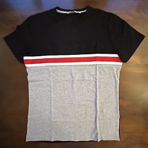 Antony Morato Black T-Shirt With Embossed Logo Grey Section Red Strip Size S NEW