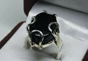 16 Ct Natural Yemeni Black Aqeeq Sterling Silver 925 Handmade Women Elegant Ring