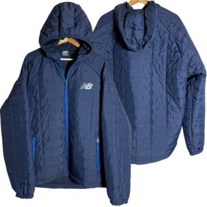 New Balance Quilted Puffer Hooded Full Zip Tech Jacket Mens Medium Navy Blue NWT - Picture 1 of 15