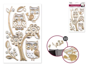 Foil Shimmer Embossed OWLS on branches 6 wall stickers 3-D decals silver & gold - Picture 1 of 1