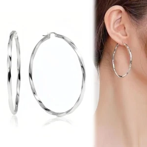 1 Paar Creolen Silber 925 für Damen Breite Creolen silber groß Silber 925 Groß H - Bild 1 von 6