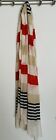 Vintage Alfred Sung White Black Tan Red Stripes Scarf 10 x 52 in