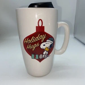 Taza con tapa de café café café té Peanuts Snoopy Woodstock Holiday Hugs cerámica viaje - Imagen 1 de 7